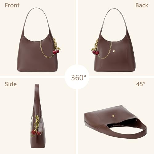 Image of Hobo Bags for Women Vegan Leather Shoulder Bag Slouchy Designer Handbags Trendy Cherry Fall Purse