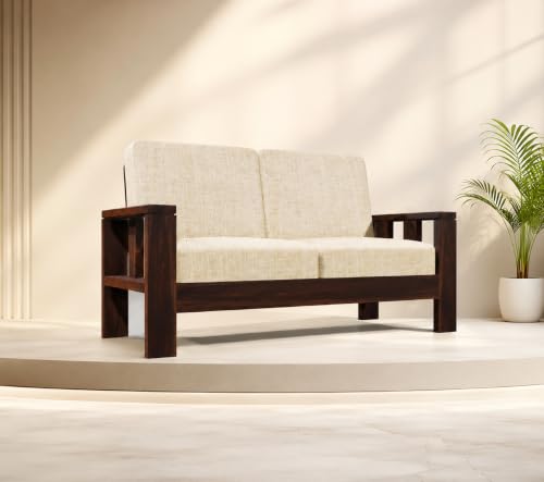 Image of Sheesham Wooden 2 Seater Sofa for Living Room | Rosewood 2 Seater Cushion Sofa for Home & Office | Solid Wood Sofa Set for Lounge (Walnut, 2 Seater)