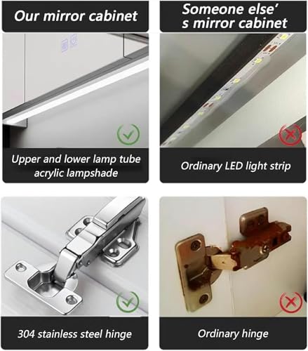 Botiquín de madera con espejo LED para baños pequeños sin espacio 6
