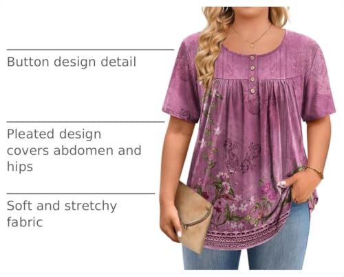 Image of IN'VOLAND Plus Size Tops for Women Short Sleeve Shirts Dressy Casual Tunics