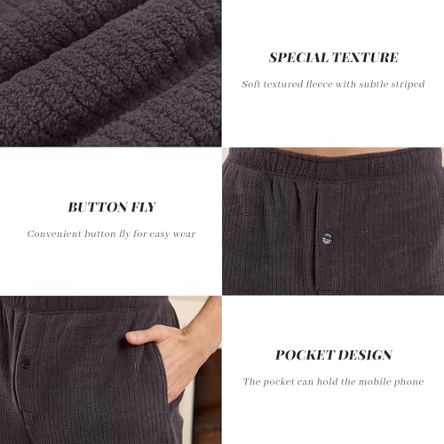 Vulcanodon Mens Fleece Pajama Pants Soft Plush Lounge Bottoms with Pockets and Button Fly Warm Cozy Sleep PJ3