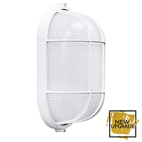 Waterproof Grid Oval Bulkhead Ceiling Light, White Outdoor Wall Light, Safety - 8