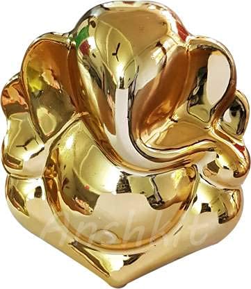 ANSHKIT Ceramic Golden Plated Ganesh Ji Statue for Pooja Home Decor Hindu god Ganpati Decorative Showpices for Car Decor/Car Dashboard