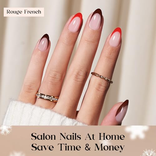 Image of Beetles X Press Red French Tip Press On Nails - Rouge French | 5 Colors Short Almond Press On Nails | 16 Sizes 160 Pcs Natural Salon Quality For Nails
