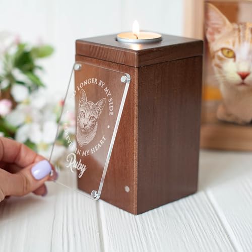 Image of Personalized Pet Memorial - Dog Memory Box Keepsake with Photo, Cat Cremation Urn for Ashes Candle (Small, Portrait Engraving)