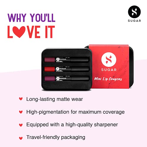 SUGAR Cosmetics Matte as Hell Lip Crayon Set (Pack of 3) with Sharpner | Lasts upto 8hrs | Water Resistent Lipstick for Women | Bold Shades - Image 6