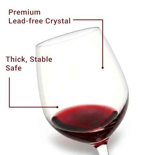 Image of Femora Italian Red Wine Glass Set of 2, 300 ml Crystal Glassware, Shatter Resistant Long Stem Wine Glasses for Red Wine, Dining Table & Home Bar