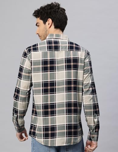 Image of Majestic Man Stylish Slim Fit Cotton Spread Collar Checked Casual Shirt