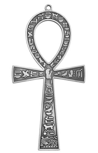 NileCart 7 in. large metal Egyptian ANKH Cross Made in Egypt with an ancient Egyptian hieroglyphic symbols on both sides (Antique Silver Tone) - image 1