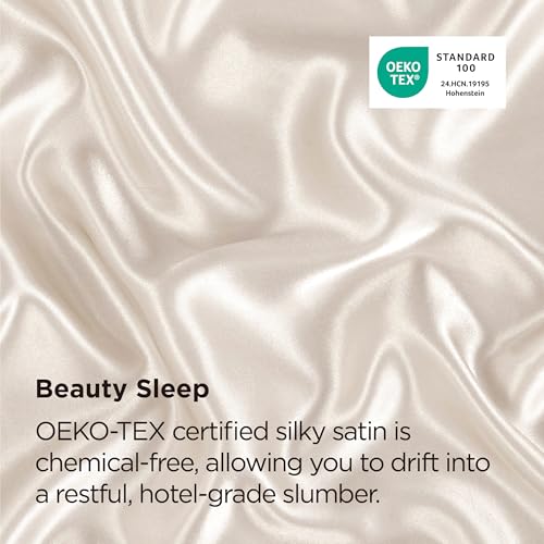 Image of Bedsure Satin Pillowcase with Zipper, King Size Satin Pillow Cases Set of 2, Similar to Silk Pillow Cases 2 Pack, Silky & Soft Pillow Cover for Hair and Skin, Gifts for Women Men, Beige, 20x36 Inches
