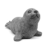 Steinfigur Seehund groß Schiefergrau, Deko Figur Teich Garten Stein frostsicher