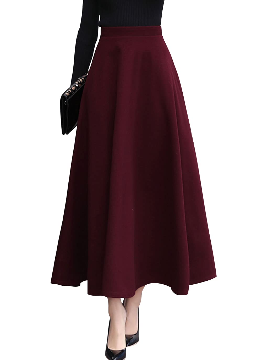 ebossy Wool Blend Plaid Maxi Skirt
