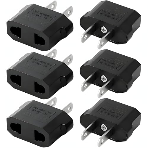 Pack 6 Adaptador Enchufe Americano a Europeo VAZCAN® - Compatible EE.UU. a España/Europa, Portátil y Compacto, Ideal Viajes, Carga Segura Móviles y Electrodomésticos, Calidad Garantizada