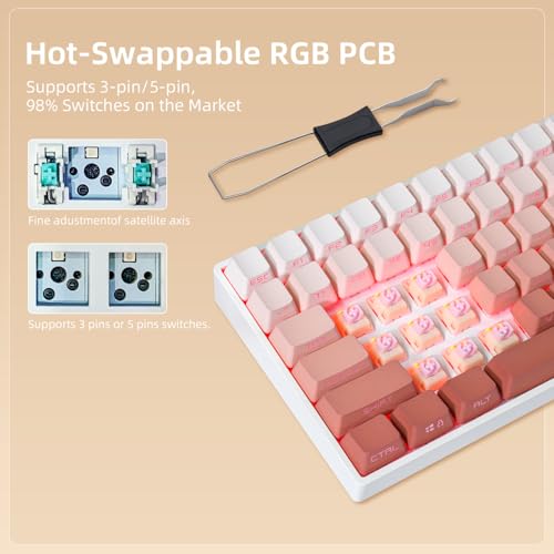 Image of ZORNHER ZH100 Wireless Mechanical Keyboard,98% Pink Creamy Keyboard with Number Pad,Full Size Rose Gold Gaming Keyboard,Lighted Up PBT Dipped Keycaps,Creamy Sounding Linear Switches