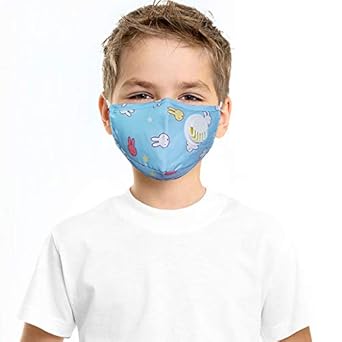 VRITRAZ Kids Cotton Rabbit Print PM 2.5 Washable and Reusable Anti Pollution Dust Face Mask with Replaceable Filter (Blue).