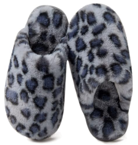 Coswind Pantofole Donna Uomo Invernali Ciabatte Pelose Peluche Calde with Memory Foam Imbottite Casa Antiscivolo Mocassino Scarpe Morbide Comode Unisex Eleganti Ghepardo Grigio 270