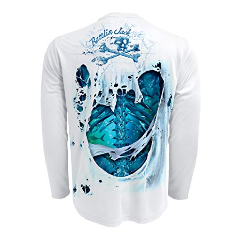 Rattlin Jack Men's UPF 50+ Fishing Skeleton Performance Sleeve XL Water on White