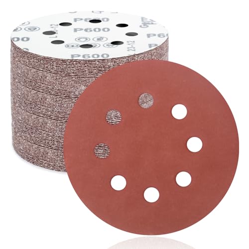 FEIHU Disques de Ponçage Papier Abrasifs 125mm.8 trous,50 pièces Disques Ponceuse: Disques abrasifs perforés ​auto-agrippant 125 mm Grain 600 pour Random Orbital Sander,Poncer/Polir