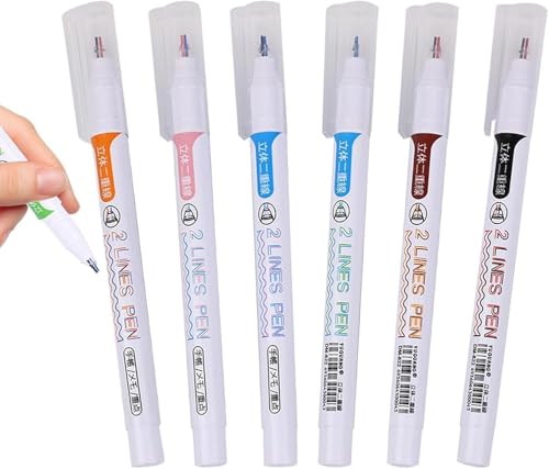 Image of PAXCOO Double Marker Line Pens,Two Liner Gel Pen Outline Multi Color Ink Roller Drawing Scrap booking Card Note Art,3d Writing Pen,Craft Creative Journal Hand Planner Home Office School(6 Pack)