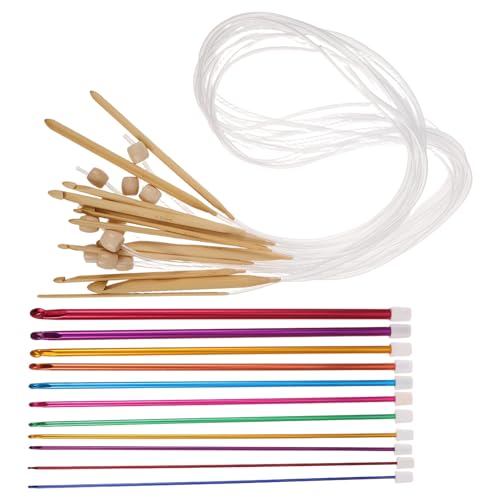 Juego de agujas de crochet tunecinas de aluminio y madera con cable para tejer suéteres