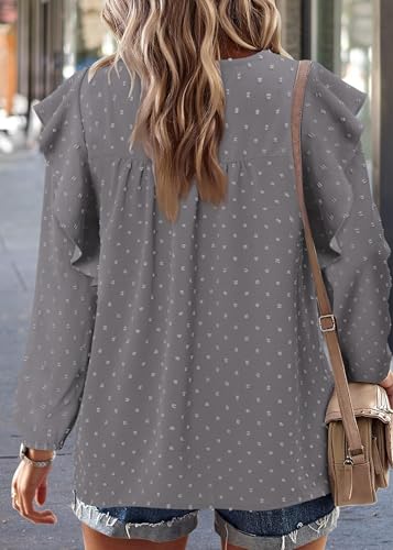 BETTE BOUTIK Womens Boho Fall Long Sleeve Shirts Crewneck Dressy Casual Blouses Trendy Flowy Tops