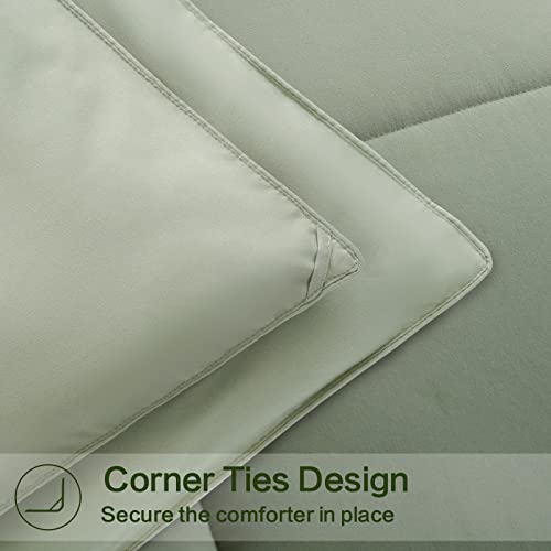 EASELAND Full Size Down Alternative Comforter - Quilted Duvet Insert for All Seasons, Soft Lightweight with Corner Tabs, Summer Winter Warm Bedding, Sage Green 82×86 Inches