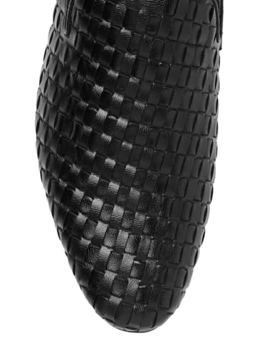 Image of San Frissco Leather Basketweave Handcrafted Leather Slip-Ons Regular Styling Cushioned Footbed|Comfortable Fashionable Stylish Flexible for Men