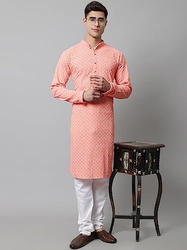 Image of Jompers Men's Regular Fit Cotton Chikankari Embroidered and Sequence Kurtas