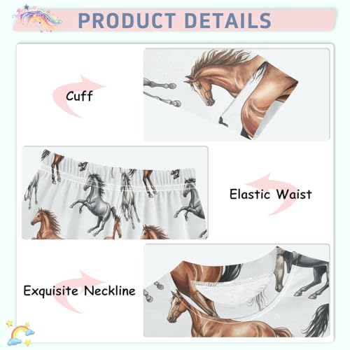 Pajama Sets Long Sleeve Horses Running in Pattern Soft Comfy Sleepwear 2 Piece PJS 3-8T4
