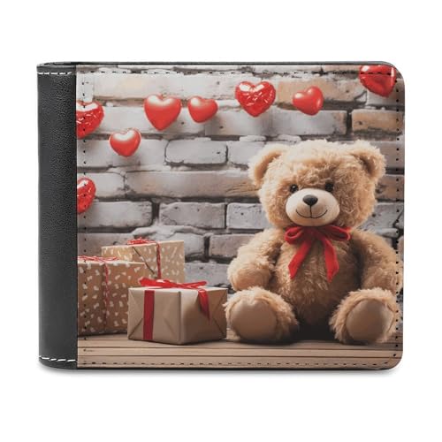 Cute Bear Valentine Gift Bifold Wallets for Men Pu Leather Durable Personalized Mens Wallets for Work Or Daily Use