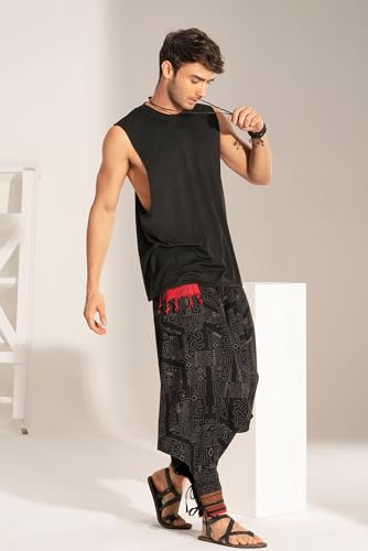 Image of The Veshti Company Hipie Harem Pants for Men Cotton Low Crotch Printed Baggy Bohemian Yoga Pajama Pant (Regular Fit)