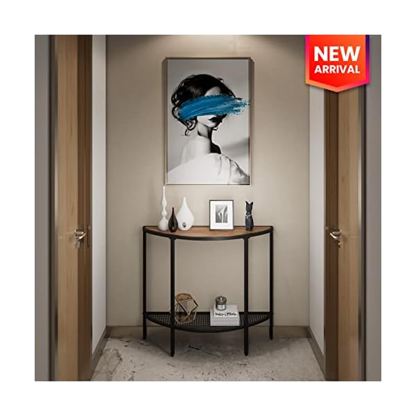 SAYGOER Console Table 2 Tier Narrow Entryway Table with Storage Half Moon Sofa Couch Table Mid Century Modern Small Entry Way Tables for Living Room Hallway Office Easy Assembly, Walnut Black - Image 4