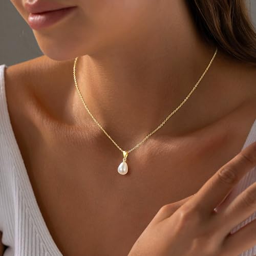 M MOOHAM Pearl Necklaces for Women - Dainty Gold Pearl Choker Pendant Necklace for Women Trendy Simple Cubic Zirconia Drop Bridal Necklace Womens Wedding Jewelry Bridesmaid Proposal Gifts2