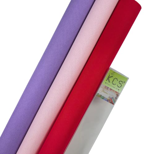 Image of KCS 3 pc of 15 inch x 18 inch(38cmx45cm) 18 Count Cross Stitch Cotton Aida Cloth Needlework Rolled Fabric Box,18CT,Lavender+Pink+Red