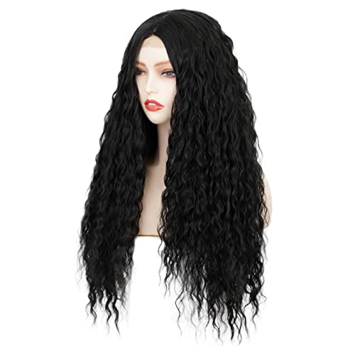 Luovce Synthetic Wigs For Women 24 inches Long Curly Small-Part-Lace Front Wigs Black Color #1B, Black 1B# Color - Image 3
