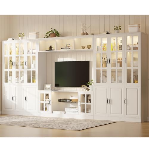 MEISSALIVVE 4-Piece Wall Unit TV Stand with Storage & LED Lights for TVs up to 70