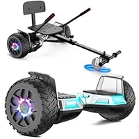 Hoverboard with Seat, All-Terrain Hoverboard with Hoverkart, 8.5 Inch Go-Kart with Self Balancing Scooter, Off-Road Hoverboards with Bluetooth Speaker, LED, Gift for Children