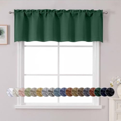 Chyhomenyc Ever Green Valance for Window, Blackout Small Kitchen Curtain for Bedroom/Living Room, Rod Pocket Privacy Short Window Treatment Valance RV Bunk Panels, 60
