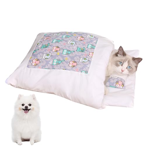 猫用寝袋、猫用サックベッド - 枕付き猫バッグ,滑り止めソフト耐久性のある洗える折りたたみ式居心地の良い猫寝袋小型犬用