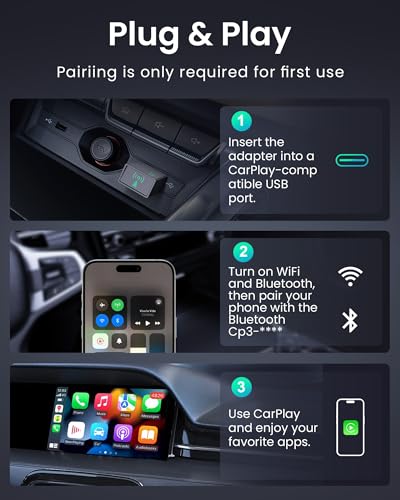 Wireless CarPlay Adapter for Apple,Plug and Play Convert Wired to Wireless Apple Car Play Adapters,Mini CarPlay Adapter USB Type-C for Cars from 2018,Compatible iOS 10+,Bluetooth 5.0+Wi-Fi 5.8GHz