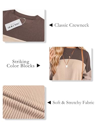 DOLNINE Plus-Size-Tops-for-Women Fall Casual Long Sleeve Shirts Oversized Color Block Crewneck Sweatshirts Ribbed Knit Tunic4