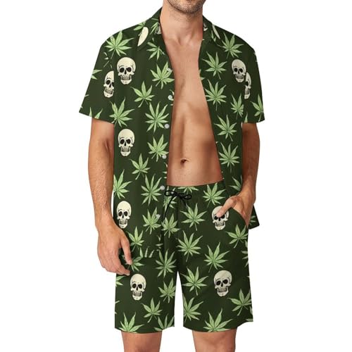 Skull Weed Men's Hawaiian Set Casual Short Sleeve Shirt And Shorts Suits Outfits Beach Shirt 2 Piece