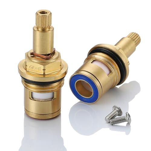 2 Pack Mixer Tap Cartridge 1/4 Turn 20 Spline Brass Replacement Ceramic Tap Valve Cartridge for Kitchen Shower Bathroom Taps