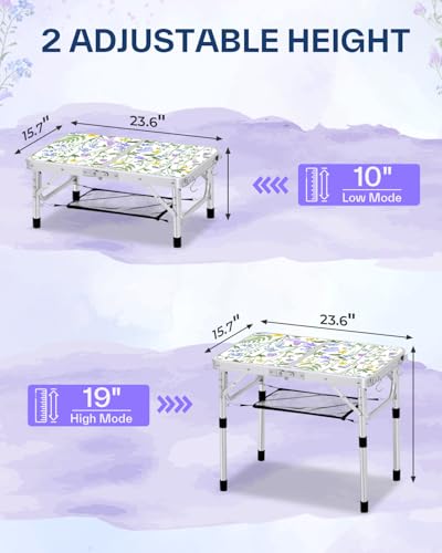 Sportneer Mesa Plegable de Camping, Mesa Pequeña Plegable de Altura Ajustable, Mesas de Camping Portátiles 60cm L x 40cm A, Mesa de 2 Alturas Ajustables con Capa de Malla para Camping al Aire Libre - imagen 2