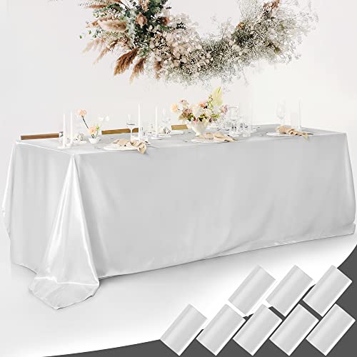 Turstin 8 Pack Wedding Banquet Satin Tablecloth Table Cover 58 X 102 Inches Rectangle Party Satin Tablecloth Bright Silk Dinner Smooth Fabric Tablecloth For Wedding Banquet Table Decor, Light Silver #TOP10