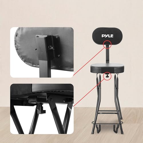 Image of Pyle Adjustable Guitar Seat with Built-in Stand, EVA Foam Padded Cradles, Removable Backrest, Non-Slip Rubber Feet, Collapsible Design - Fits Acoustic, Electric & Bass Guitars - 300 lbs Capacity.