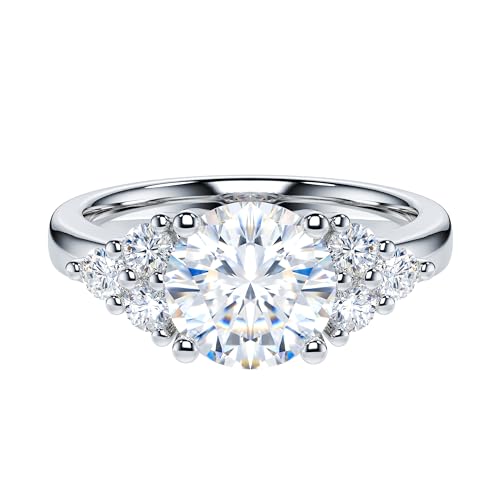 THELANDA 2CT Genuine Moissanite or Simulated Diamond Sterling Silver Three Stone Style Cluster Promise Engagement Ring For Women