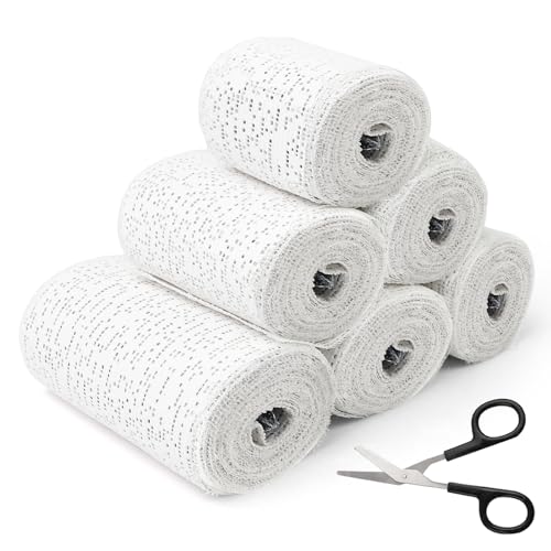 5/7.5/10cm x 2.7m Rollo de Vendas de Escayola, 6 Rollos Vendaje Ideal para Hacer Moldes, Transpirabilidad Tela de Yeso para Modelar, Excelente Plasticidad Esparadrapo Artístico para Creativo Máscara