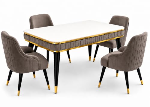Image of WOODEN SPACE 4 Seater Wooden Dining Table Set | Urban Marble Top Dining Table with Chairs for Dining Room & Kitchen (Modern Zyro Brown) (54 x 36 x 30 inch)