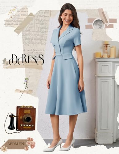 Bridesmay Vintage Cocktail Tea Party Dresses Collar Short Sleeve Fit and Flare Work Church Dress3
